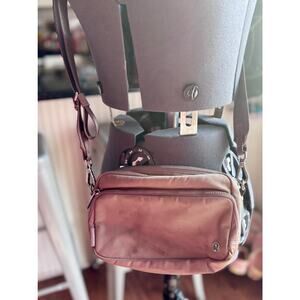 Lululemon Beige Nylon Crossbody Bag | Adjustable Strap | Multi-Zip Pockets |